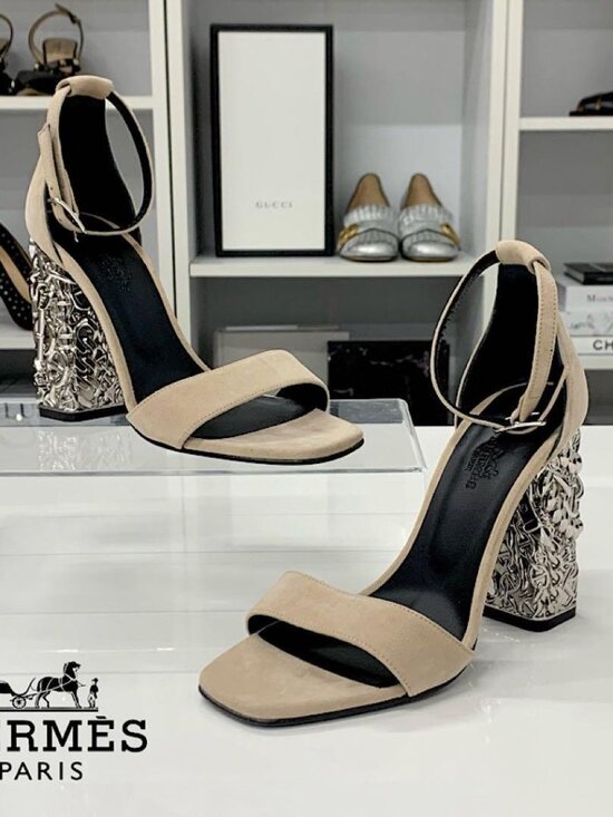 Hermes Shoes - Hermes Glam 105 Suede Chaine D'ancre Metal Sandals